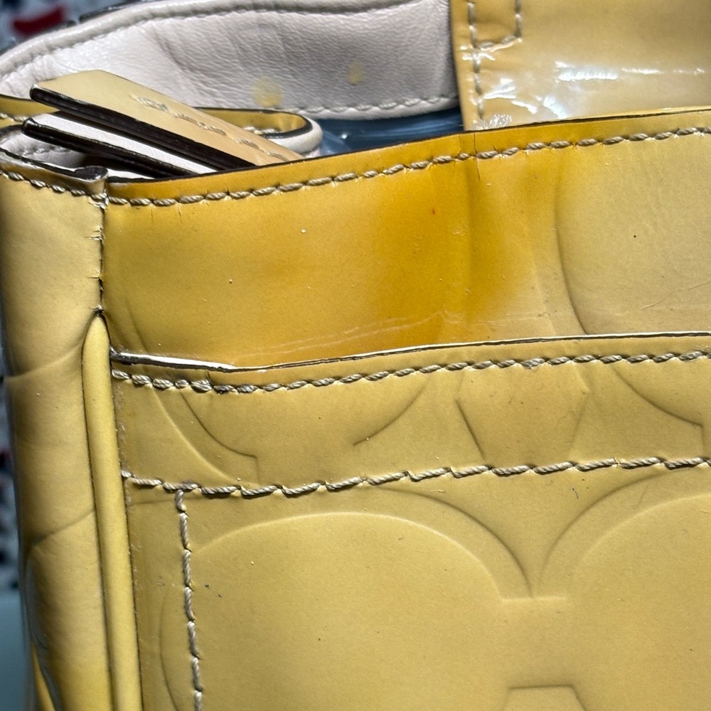 Coach Hampton Gallery Mustard Yellow Embossed Patent Leather Tote F14414 - Picture 3 of 15